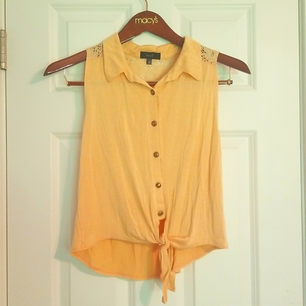 Love J Tank Top, Tie Front with Collar, L, Peach